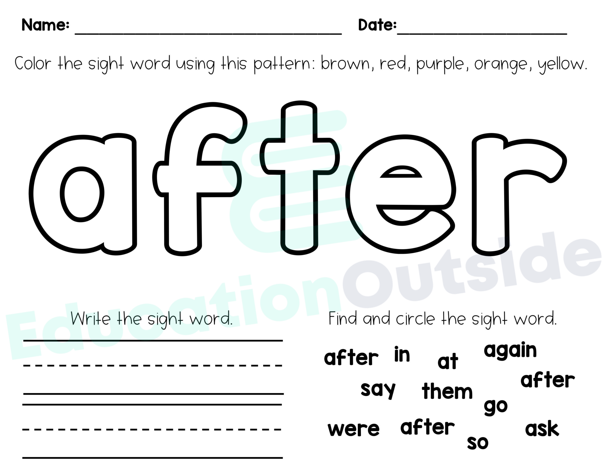 Sight Word Practice Packet - 1st Grade Dolch Words