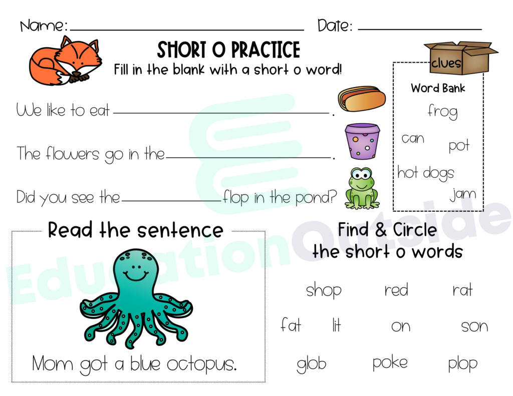 Short Vowel o Worksheets - No Prep - Print and Practice