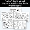 who Sight Word Search Across The Path Worksheet