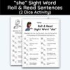 she Sight Word - Roll & Read Sentences (2 Dice Activity)