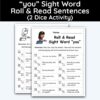 you Sight Word - Roll & Read Sentences (2 Dice Activity)