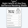 you Sight Word 5 Sentence Word of the Day Reading Practice Worksheet