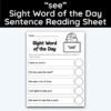 see Sight Word 5 Sentence Word of the Day Reading Practice