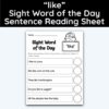 like Sight Word 5 Sentence Word of the Day Reading Practice