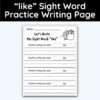 like Sight Word Practice Writing The Word Activity Page