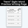 here Sight Word Practice Writing The Word Activity Page