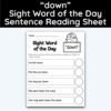 down Sight Word 5 Sentence Word of the Day Reading Practice