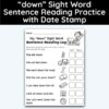 down Sight Word 7 Sentence Reading Practice With Date Mark