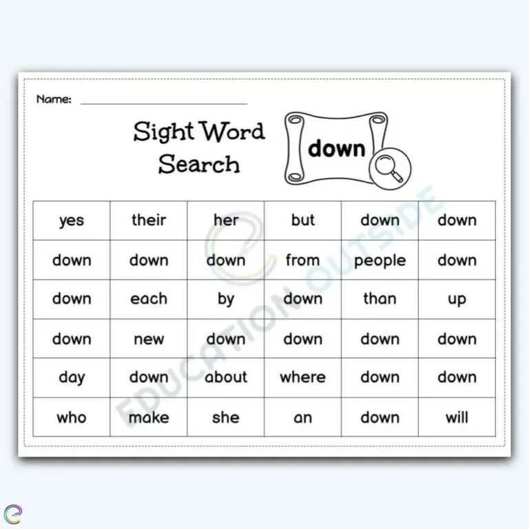 down Sight Word Worksheets & Activities [Free Printables]