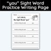 you Sight Word Practice Writing The Word Activity Page
