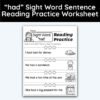 had Sight Word 4 Sentence Reading Practice Worksheet