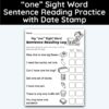 one Sight Word 7 Sentence Reading Practice With Date Mark