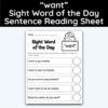 want Sight Word 5 Sentence Word of the Day Reading Practice
