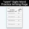 want Sight Word Practice Writing The Word Activity Page