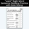 want Sight Word 7 Sentence Reading Practice With Date Mark