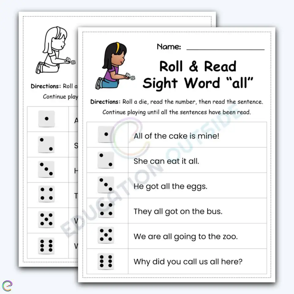 10 Roll & Color Sight Word Worksheets! – ISpyFabulous