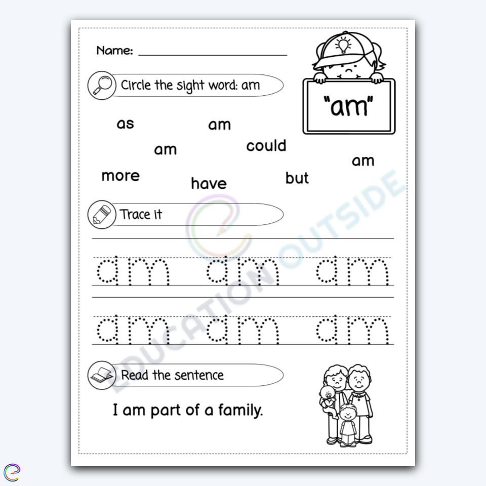 Am Sight Word Find Trace And Read Activity Page