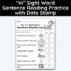 in Sight Word 7 Sentence Reading Practice With Date Mark