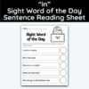 in Sight Word 5 Sentence Word of the Day Reading Practice