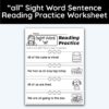 all Sight Word 4 Sentence Reading Practice Worksheet
