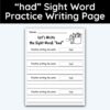 had Sight Word Practice Writing The Word Activity Page