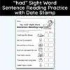had Sight Word 7 Sentence Reading Practice With Date Mark