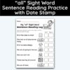 all Sight Word 7 Sentence Reading Practice With Date Mark