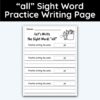 all Sight Word Practice Writing The Word Activity Page
