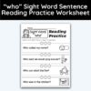 who Sight Word 4 Sentence Reading Practice Worksheet