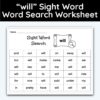 will Sight Word Single Word Search Worksheet