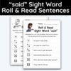 said Sight Word - Roll & Read Sentences (1 Die Activity)