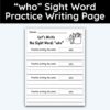 who Sight Word Practice Writing The Word Activity Page