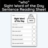 who Sight Word 5 Sentence Word of the Day Reading Practice