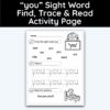 you Sight Word Find, Trace, and Read Activity Page