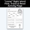 come Sight Word Find, Trace, and Read Activity Page