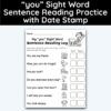 you Sight Word 7 Sentence Reading Practice With Date Mark