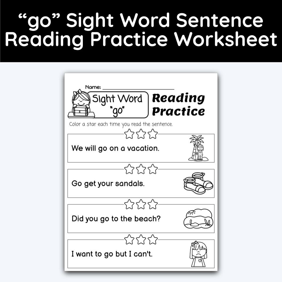 Go Sight Word 4 Sentence Reading Practice Worksheet
