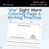 she Sight Word Coloring Page & Writing Practice