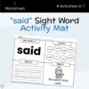 said Sight Word Activity Mat