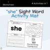 she Sight Word Activity Mat