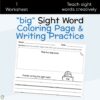 big Sight Word Coloring Page & Writing Practice