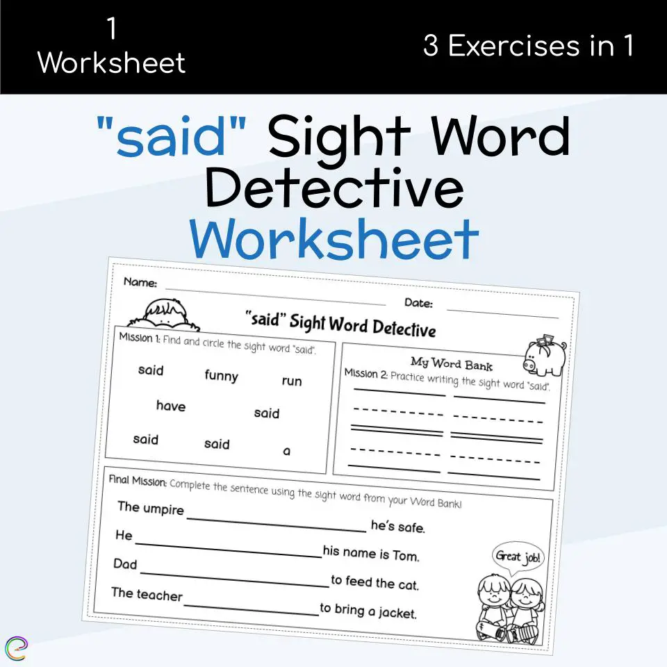 Said Sight Word Detective Worksheet