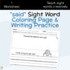 said Sight Word Coloring Page & Writing Practice