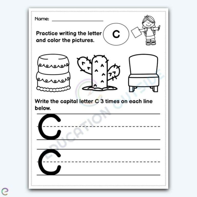 Capital Letter C - Writing Practice + Coloring Page