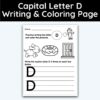 Capital Letter D - Writing Practice + Coloring Page