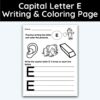 Capital Letter E - Writing Practice + Coloring Page