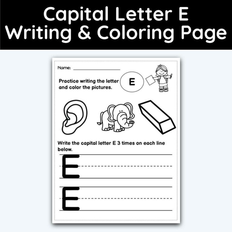 Capital Letter E - Writing Practice + Coloring Page