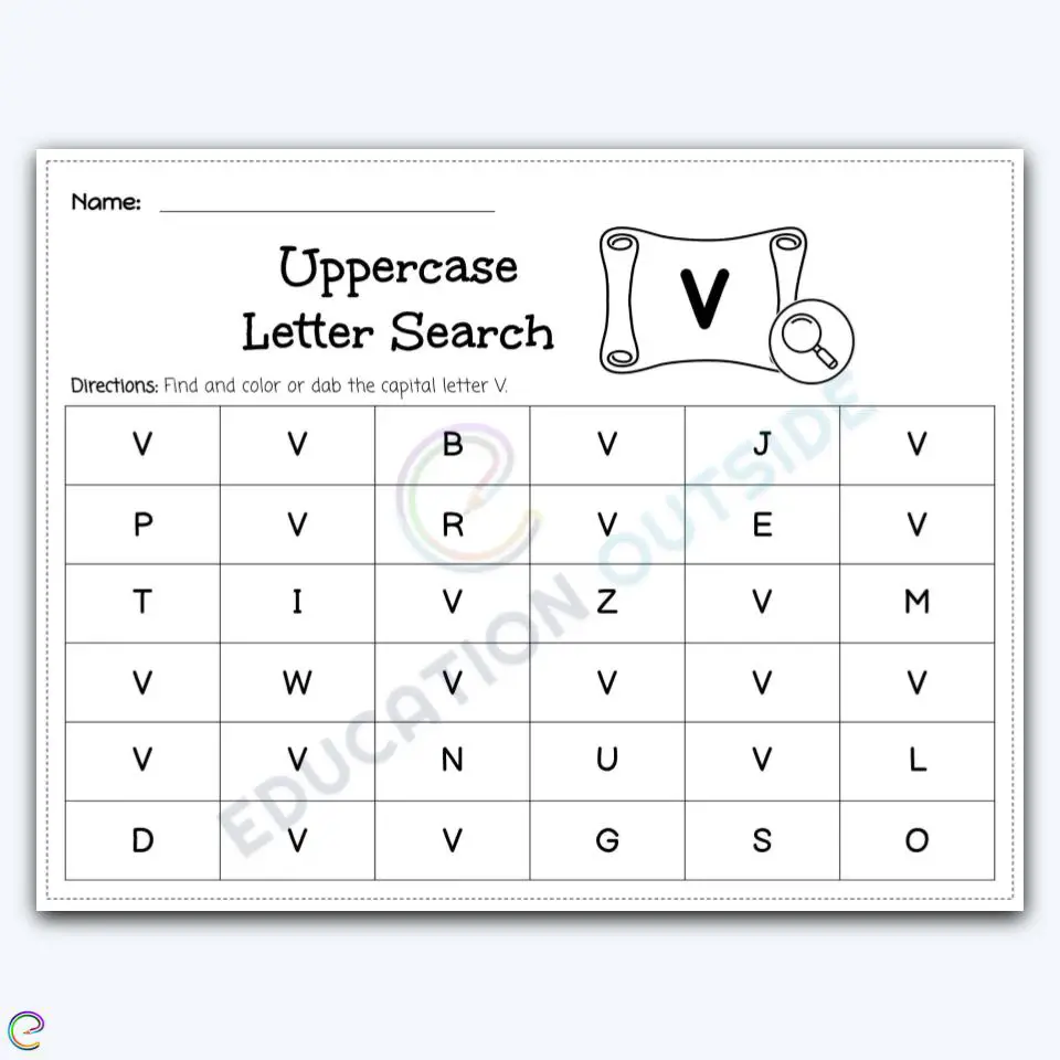 Capital Letter V - Single Letter Search Worksheet