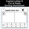 Capital Letter K - Cut, Paste, & Sort The Words Worksheet