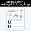 Capital Letter U - Writing Practice + Coloring Page